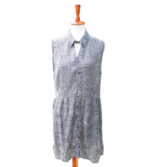 Black White Tribal Print Dress Collared Dress with Cutouts Juniors Large - Picture 1 of 6